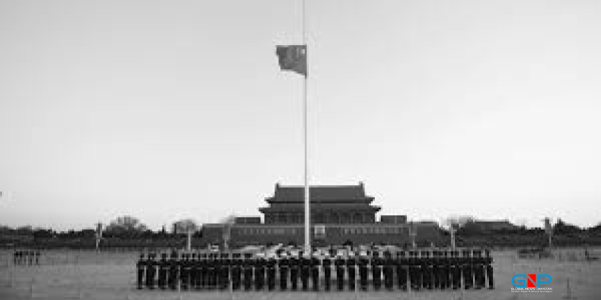 Chinese Flag flies at half mast at the embassy of China in Pakistan