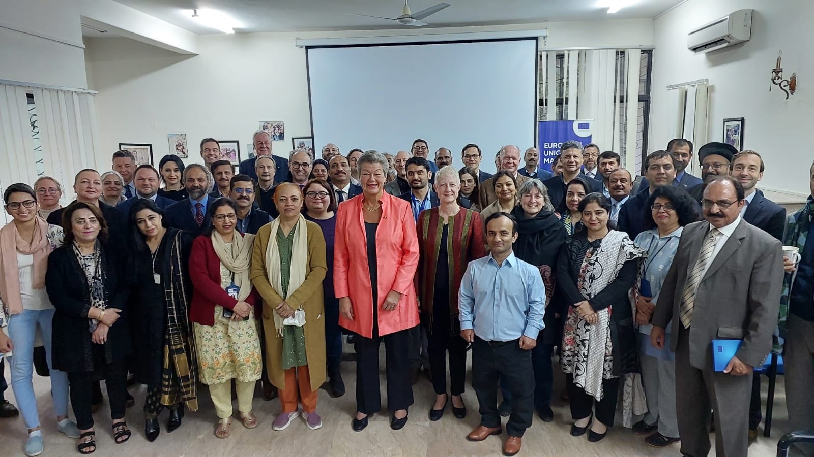 The staff of European Union in Pakistan with EU ambassador of Pakistan and Commission to Home Affairs, in Islamabad.