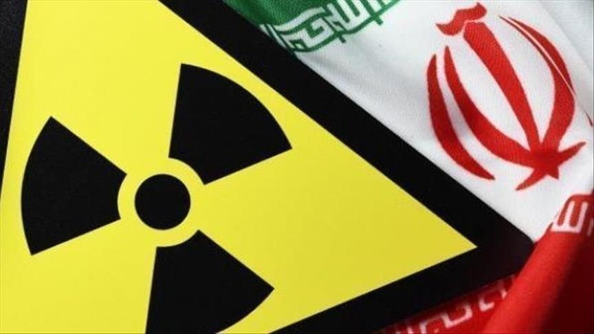 Iran flag with radioactive sign.