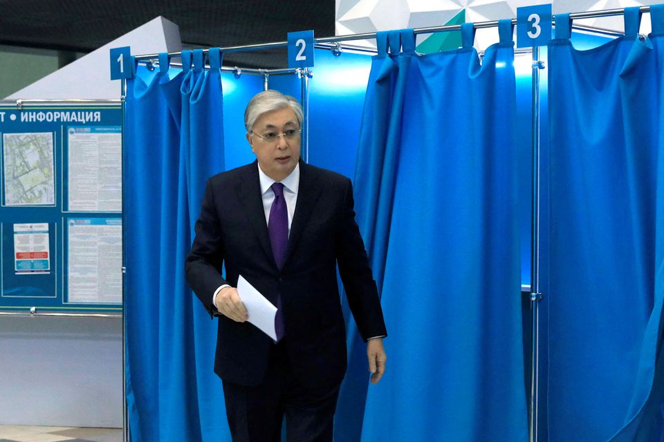 President of Kazakhstan during at poll station.