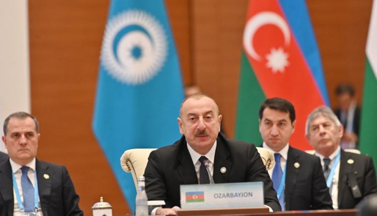 President of Azerbaijan Ilham Aliyev addressing the 9th Summit of the Organization of Turkic States.