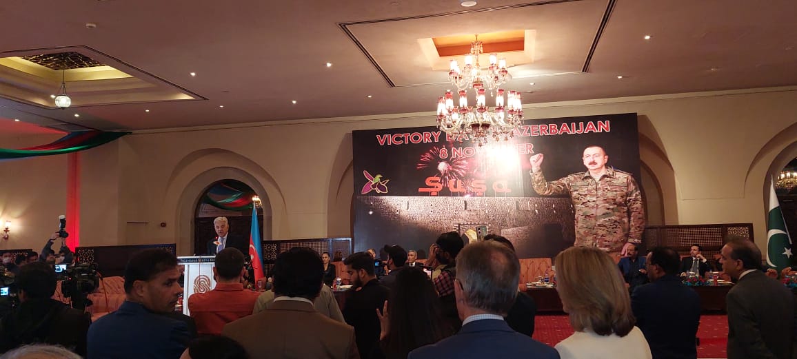 Khawaja Asif addressing the reception of the "Victory day" of Azerbaijan at Islamabad.