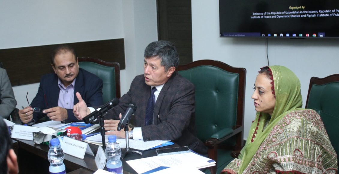 Rashid Aftab, Director of Riphah Institute of Policy Studies, Ambassador of Uzbekistan to Pakistan, and Farhat Asif, President Institution Peace and Diplomatic Studies.