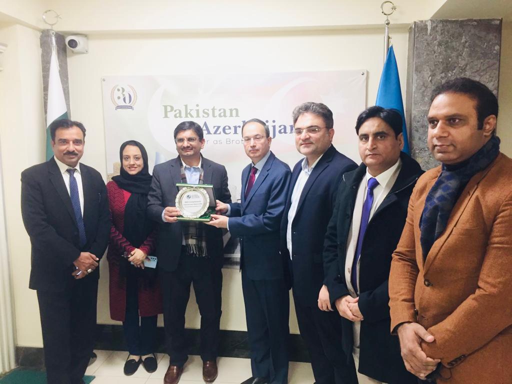 Ambassador of Pakistan to Azerbaijan, Bilal Hayee, (fourth from the left), Founder of GBA, Asif Noor (third form the left) and the Delegations of the GBA group.