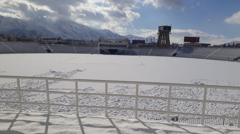 Bugti Stadium, Quetta, during snow time.