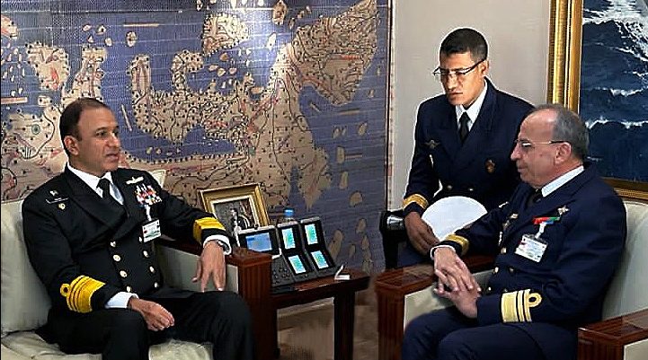 Chief of the naval staff Admiral Muhammad Amjad Khan Niazi exchanging views with Naval Chief Royal Moroccan Navy during his visit to Royal Moroccan Naval headquarter, Morocco.