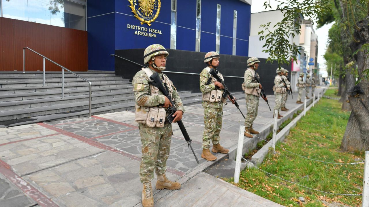 Forces of Peru guarding institutions after violent protest in December.