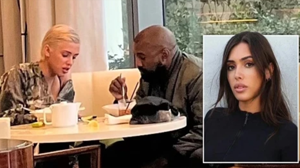 Kanye West at a restaurant with Bianca Censori 