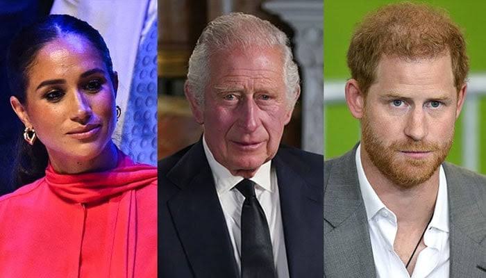 (From left to right) Meghan Markle, King Charles, and Prince Harry.