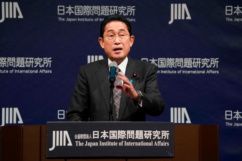 On February 20, 2023, Japanese Prime Minister Fumio Kishida delivering a speech at the beginning of the 4th Tokyo Global Dialogue in Tokyo. (Ukraine)