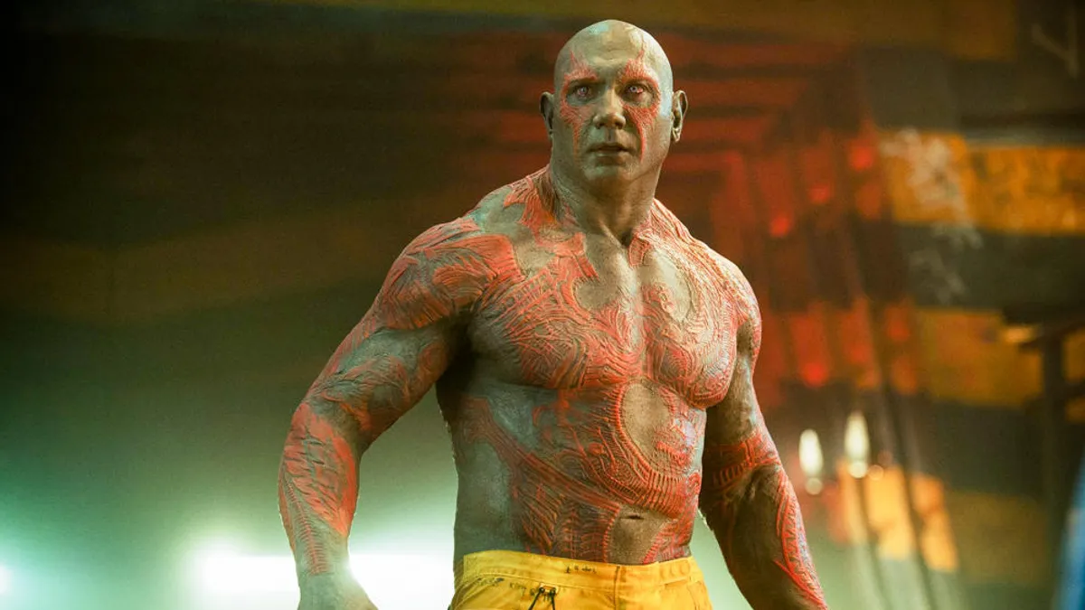 Dave Bautista as Drax in the Marvel Cinematic Universe.