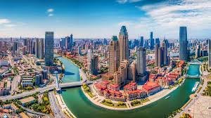 a city with a river and a bridge