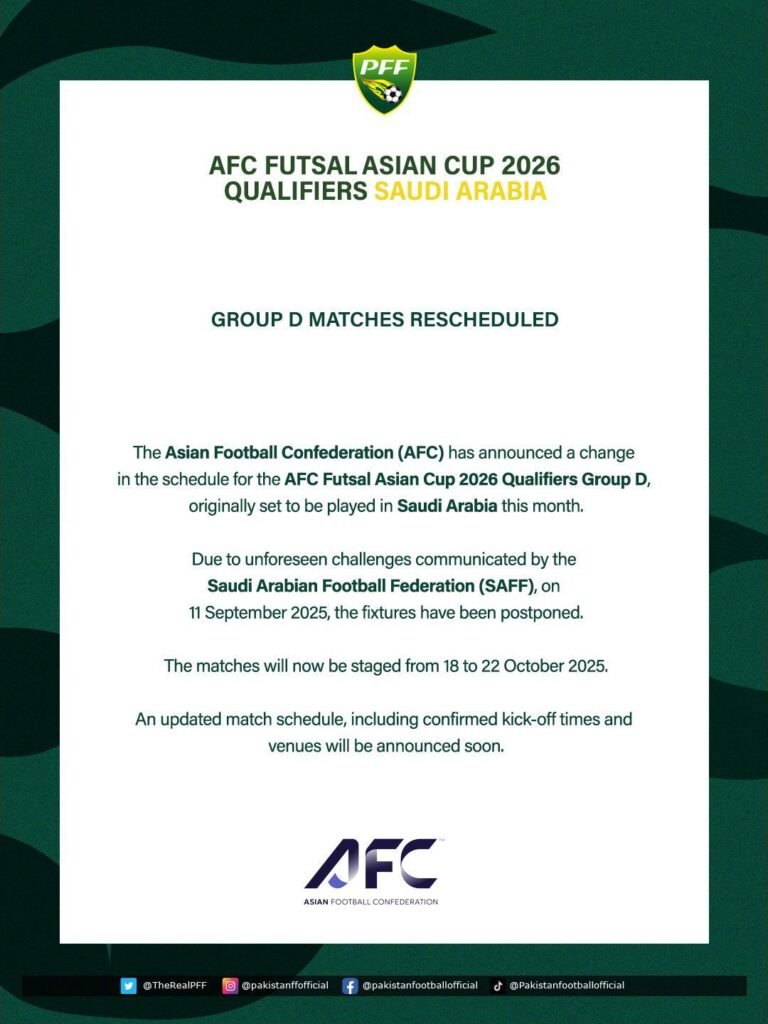 AFC Futsal Asian Cup 2026 Qualifiers – Group D matches rescheduled