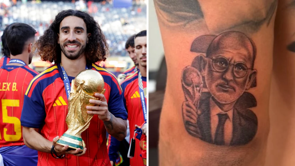 Spain's Defender Cucurella Keeps Promise With De la Fuente Tattoo