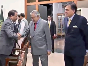 Dar and Dimri Share Handshake as SCO Meeting Ends in Islamabad